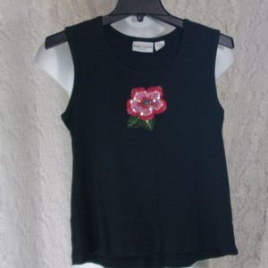 SunBay Cotton Knit Petite Tank Top Bling Floral Applique NWOT  Size PL